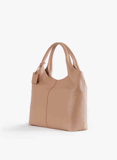 Maxi Schultertasche aus glattem Leder in puderrosa