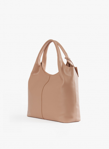 Maxi Schultertasche aus glattem Leder in puderrosa