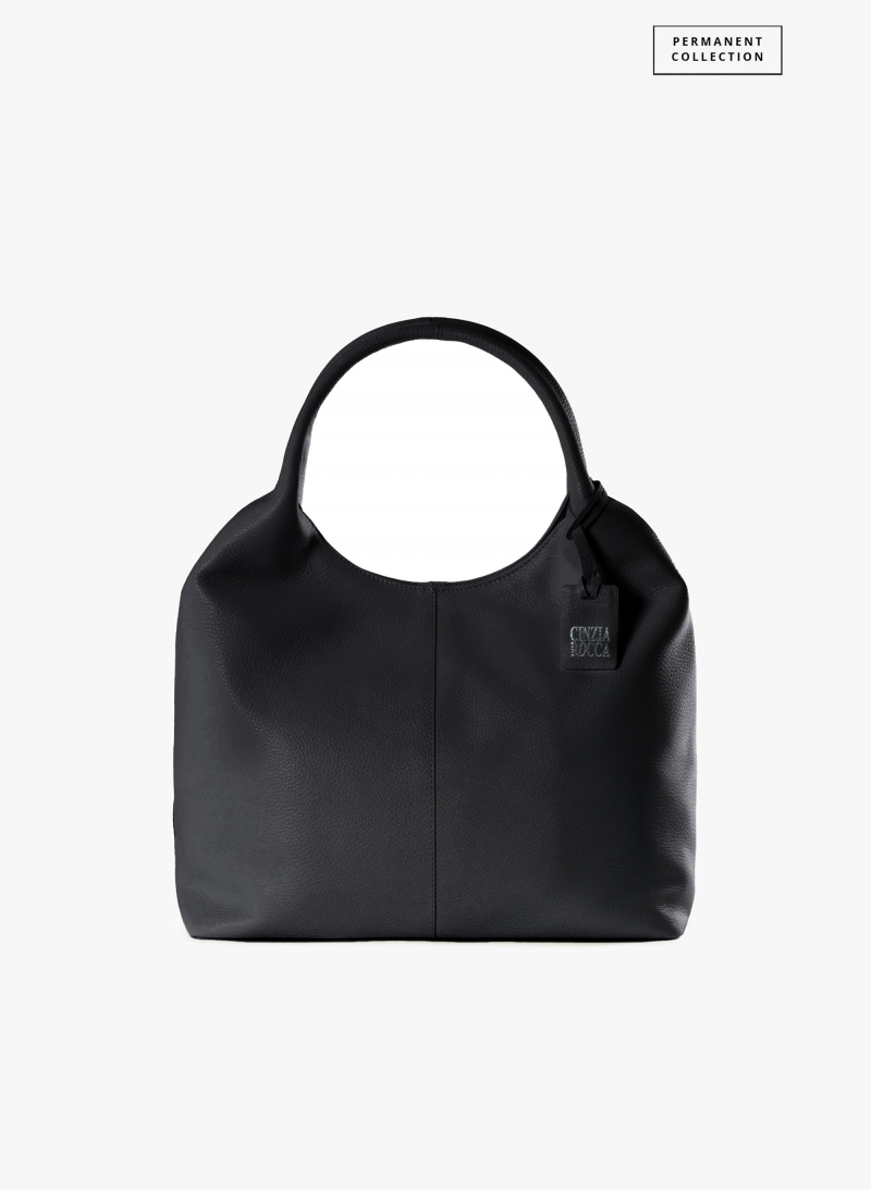 Maxi black shoulder bag in genuine leather