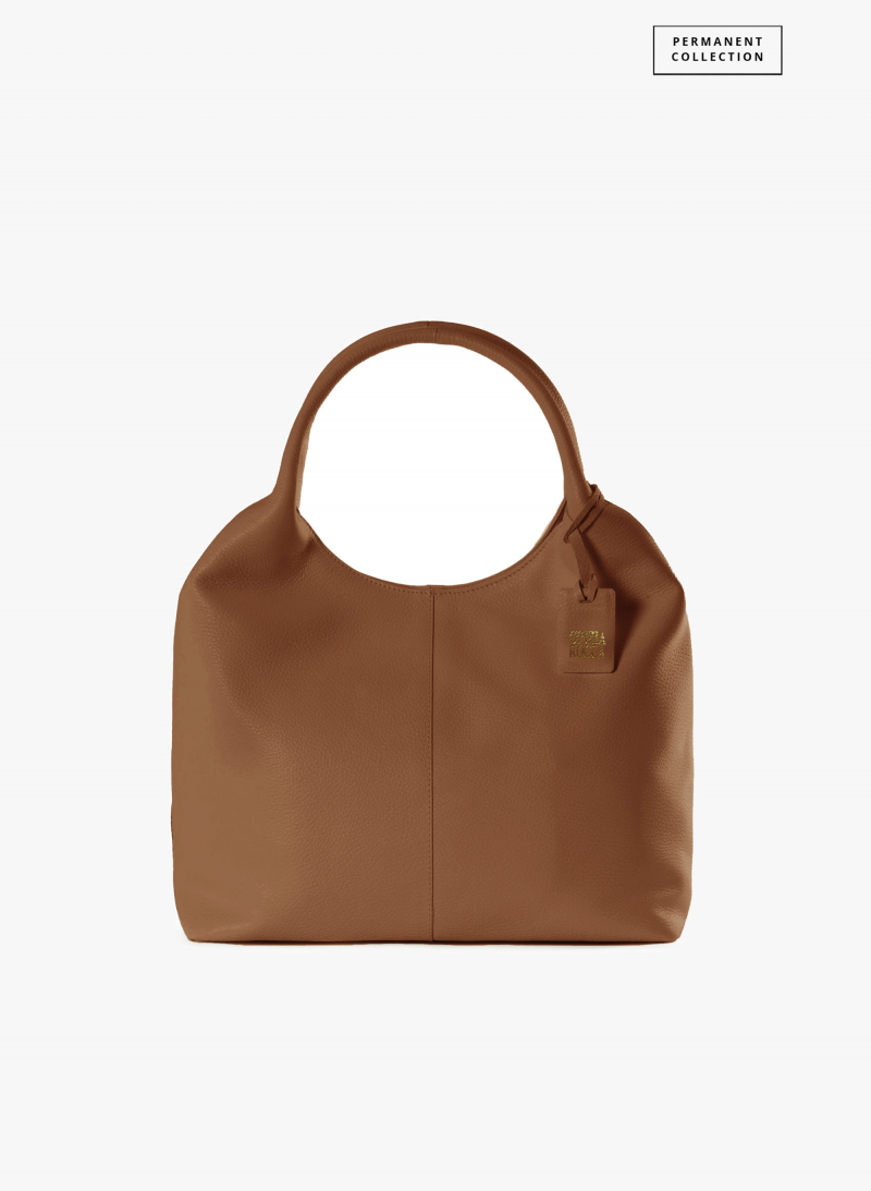 Maxi Schultertasche aus Leder in Tabak