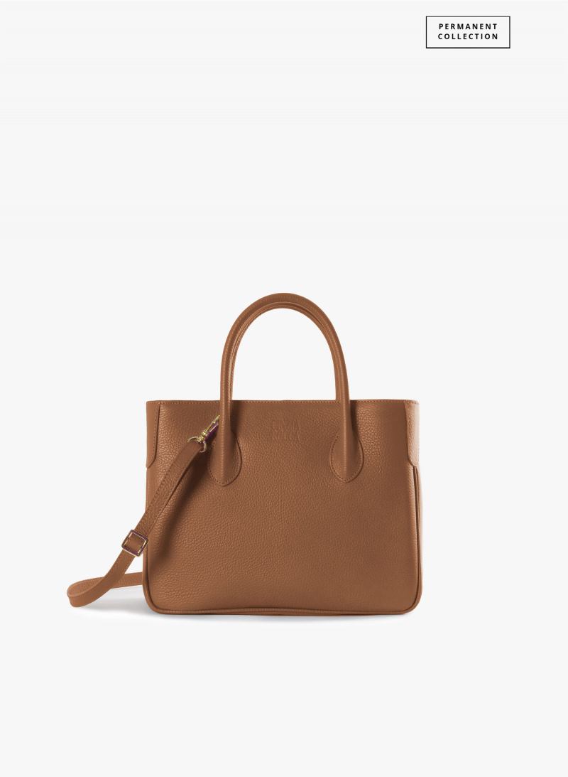 Kleine Tote Bag tabakfarben aus Leder