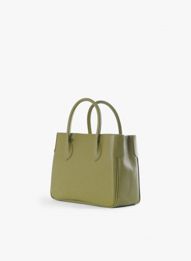 Small military green Tote bag in genuine leather