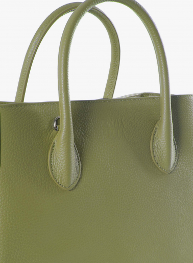 Small military green Tote bag in genuine leather