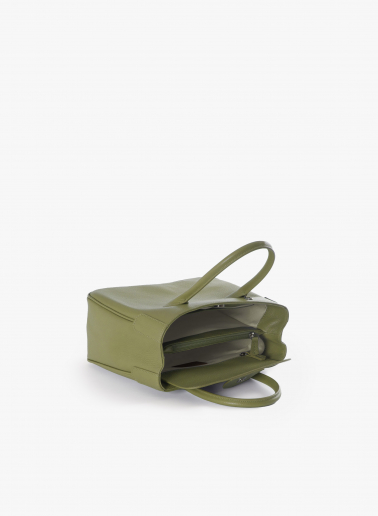 Small military green Tote bag in genuine leather