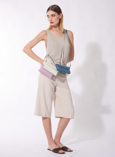 White crossbody phone bag in genuine leather