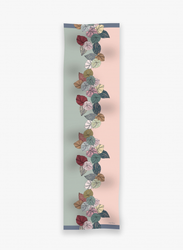 Grey twill silk scarf with stylized plant pattern