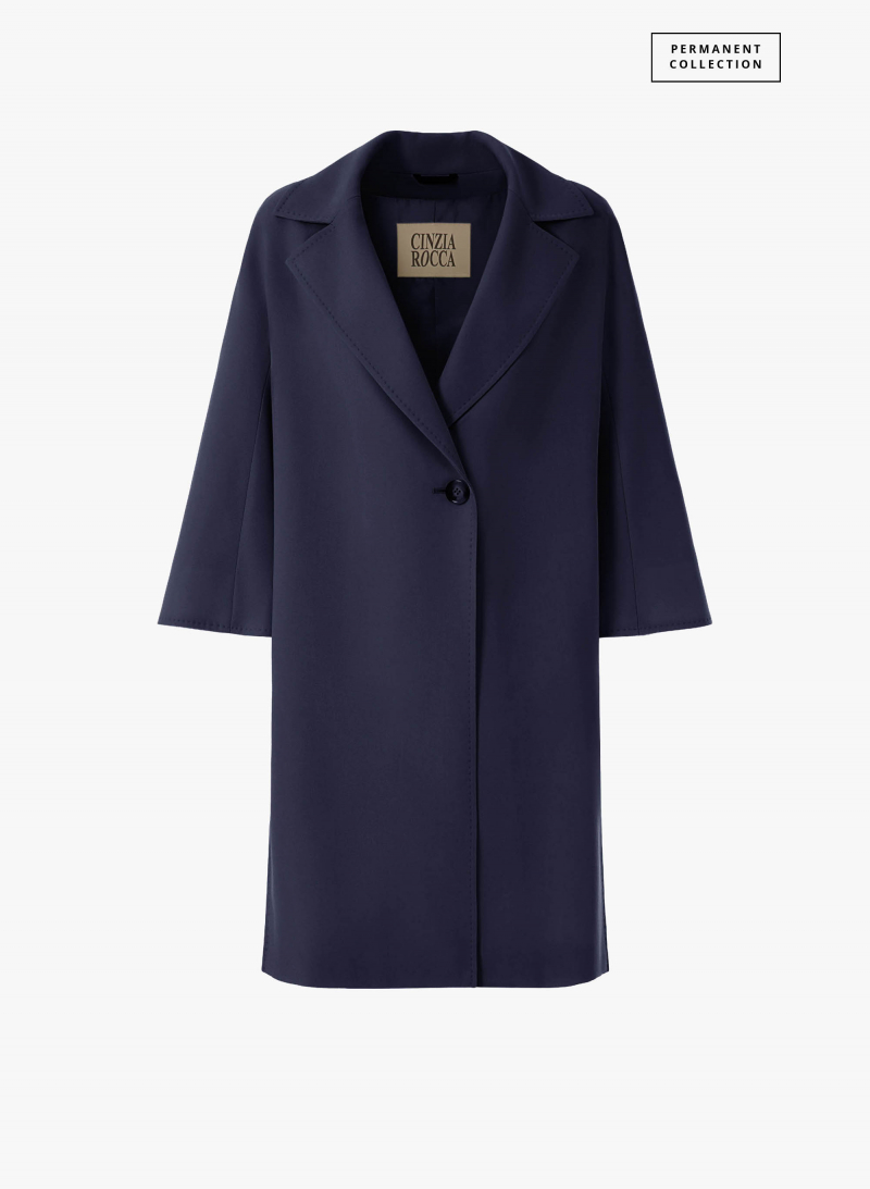 Cappotto un petto e mezzo blu in lana comfort