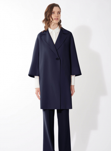 Cappotto un petto e mezzo blu in lana comfort