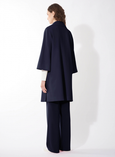 Cappotto un petto e mezzo blu in lana comfort