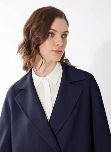 Cappotto un petto e mezzo blu in lana comfort
