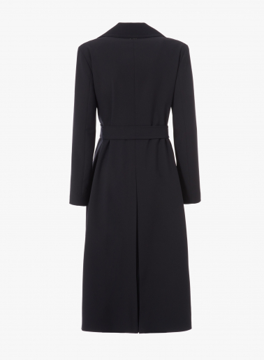 Maxi trench doppio petto blu in tessuto tecnico antigoccia