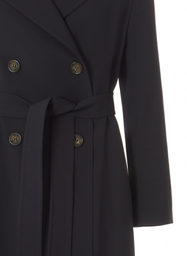 Maxi trench doppio petto blu in tessuto tecnico antigoccia