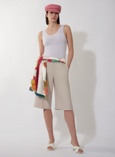 Foulard in twill di seta con pianta stilizzata rosa