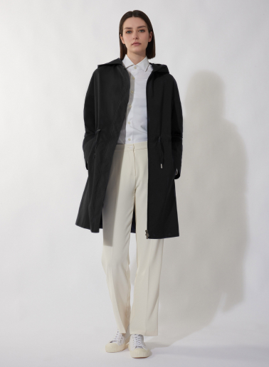 Black parka in rainproof technical fabric