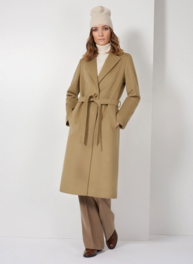 Cappotto cammello con cintura in puro cashmere linea aderente
