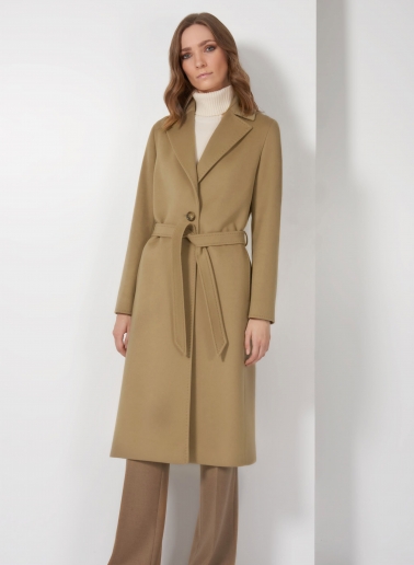 Cappotto cammello con cintura in puro cashmere linea aderente