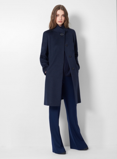 Cappotto blu svasato in puro cashmere
