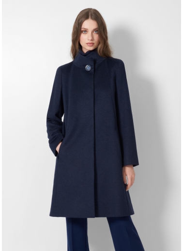 Cappotto blu svasato in puro cashmere