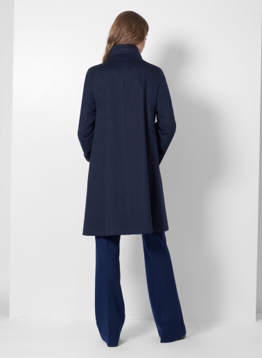 Cappotto blu svasato in puro cashmere