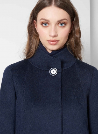 Cappotto blu svasato in puro cashmere