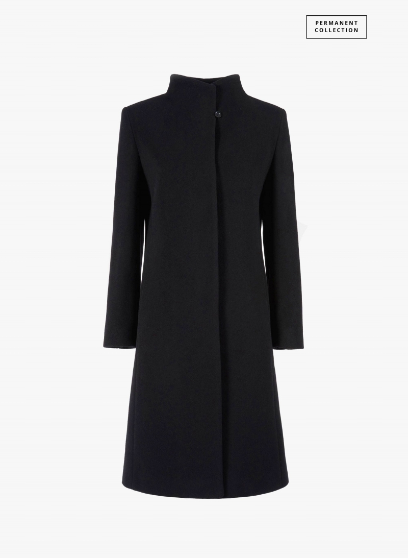 Cappotto nero in puro cashmere con collo alto