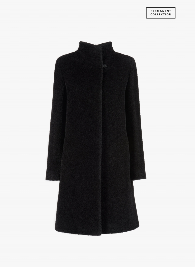 Cappotto nero svasato in lana e alpaca con collo alto