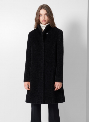 Cappotto nero svasato in lana e alpaca con collo alto