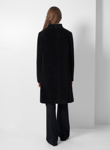 Cappotto nero svasato in lana e alpaca con collo alto