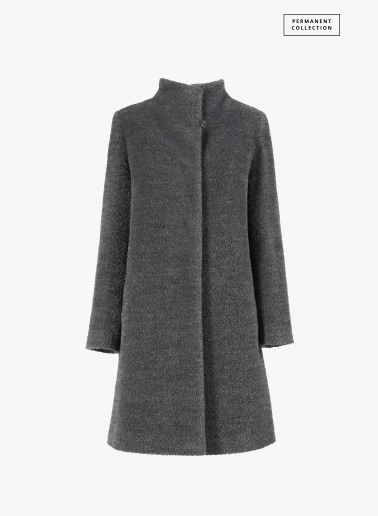 Flared grey wool and alpaca coat with high stand collar