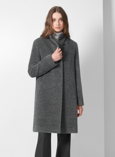 Cappotto grigio svasato in lana e alpaca con collo alto