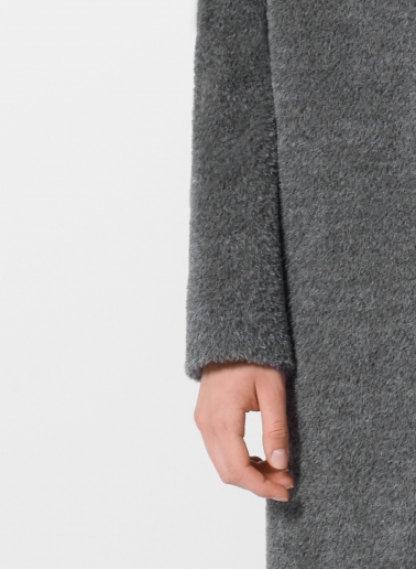 Cappotto grigio svasato in lana e alpaca con collo alto