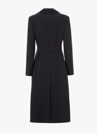 Maxi trench doppio petto blu in tessuto tecnico antigoccia