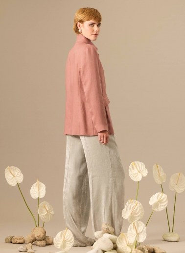Giacca rosa scuro in lino con collo a rever rovesciato