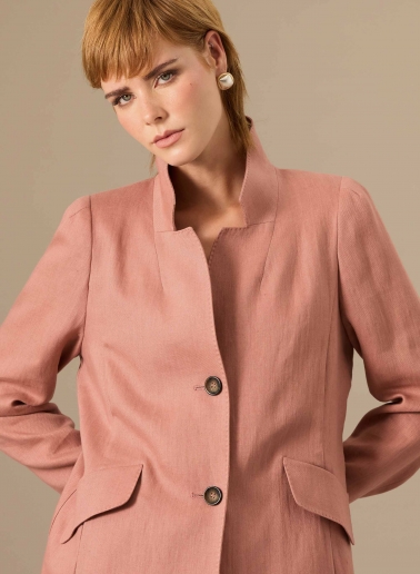 Giacca rosa scuro in lino con collo a rever rovesciato