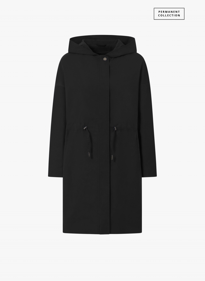 Black parka in rainproof technical fabric