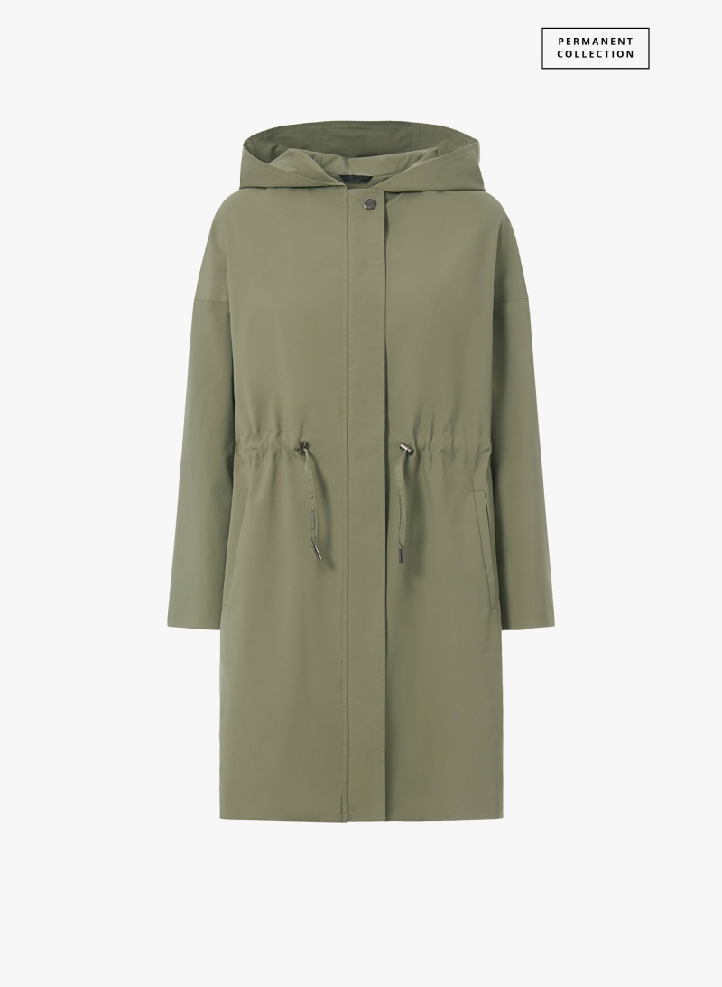 Military green parka in rainproof technical fabric