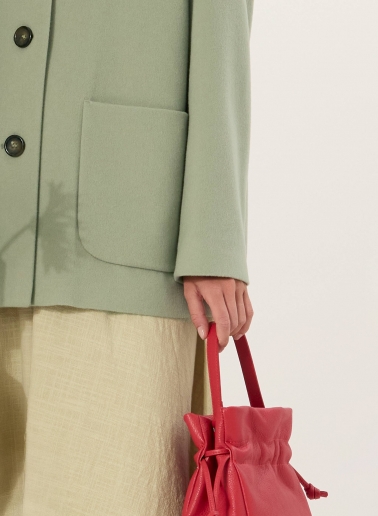 Giacca verde militare in pura lana con collo a rever rovesciato