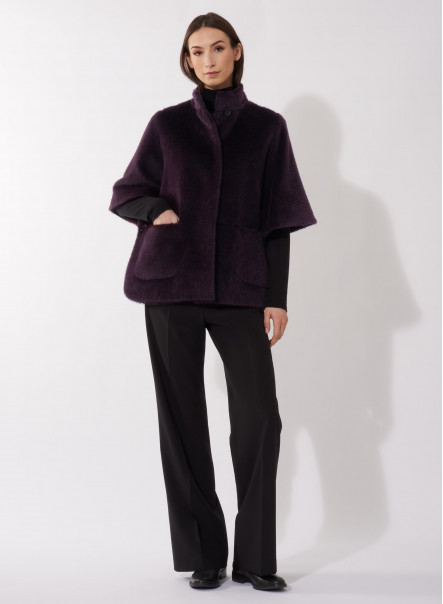 Cappa viola in alpaca e lana con tasche applicate