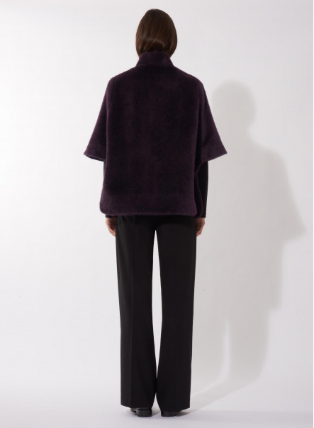 Cappa viola in alpaca e lana con tasche applicate