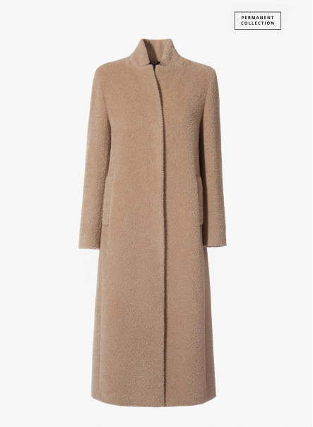 Cappotto lungo cammello chiaro in lana e alpaca con collo a revers rovesciato