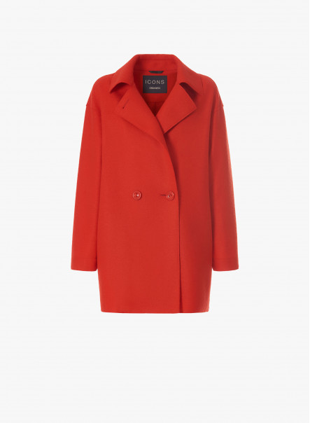 Cappotto over in lana cotta color corallo