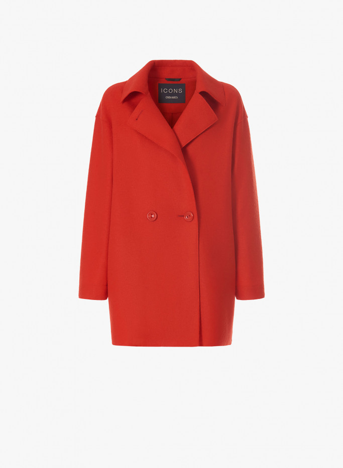 Cappotto over in lana cotta color corallo