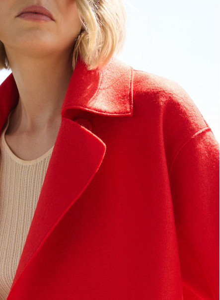 Cappotto over in lana cotta color corallo