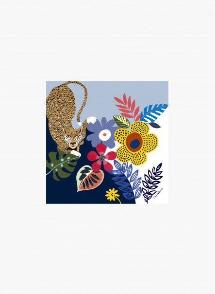 Foulard in twill di seta con giaguaro stilizzato blu
