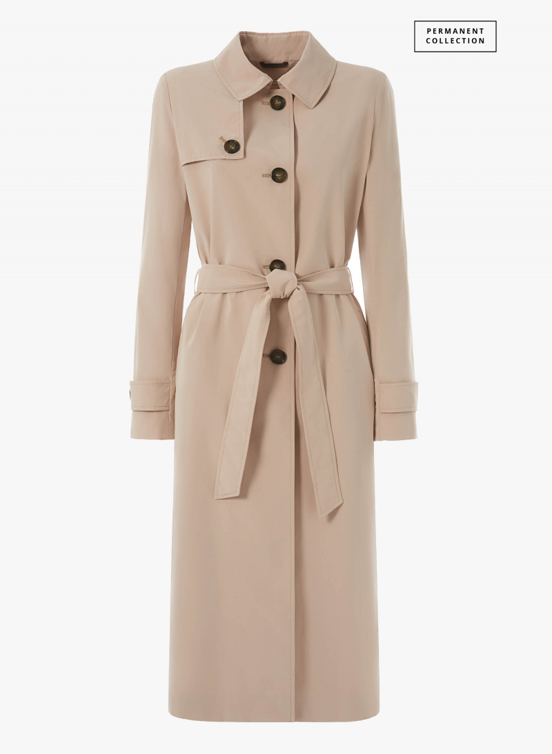 Maxi trench monopetto beige in nylon tecnico antigoccia