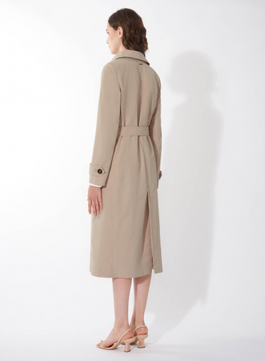 Maxi trench monopetto beige in nylon tecnico antigoccia