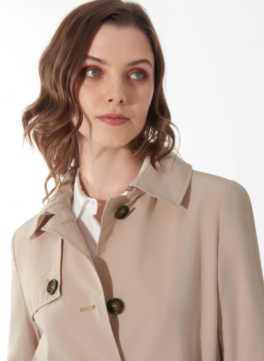 Maxi trench monopetto beige in nylon tecnico antigoccia