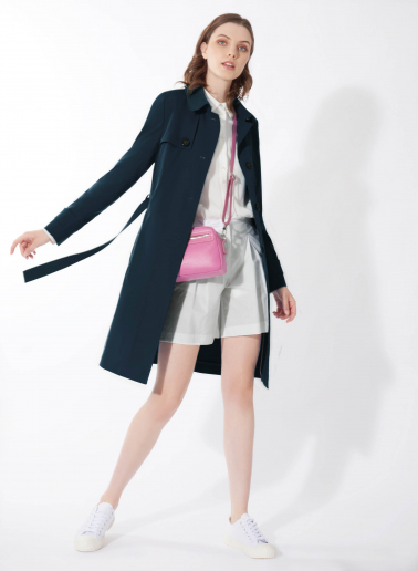 Rainproof tech taffeta blue trench coat