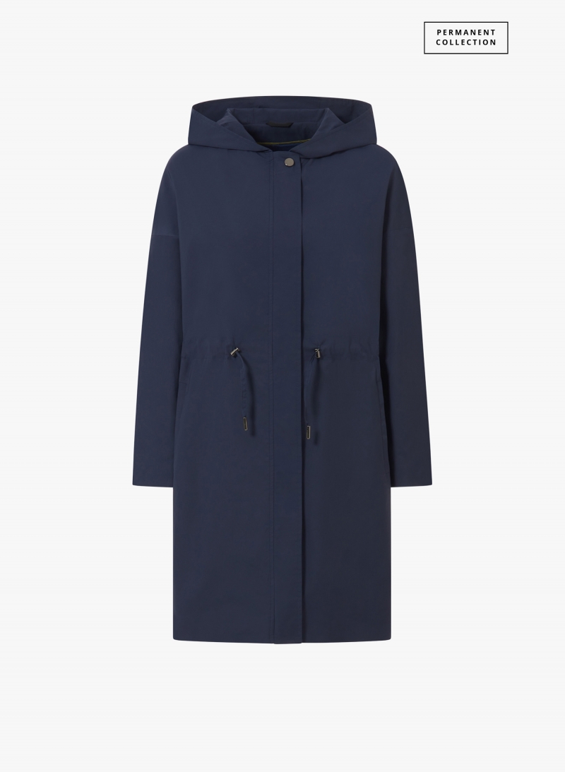 Blue parka in rainproof technical fabric