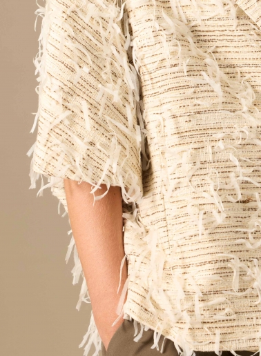 Oversized beige cape with fringes
